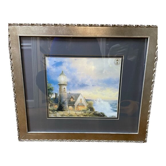 Thomas Kinkade Wall Art A LIGHT IN THE STORM 2005 Silver Colored Wooden Frame - Picture 2 of 7